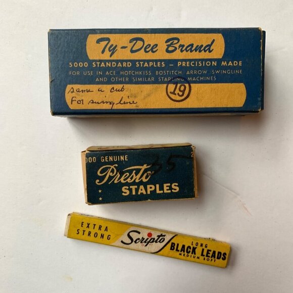 Vintage Ty-Dee Brand Presto Staples Scripto Black Leads Boxes - Picture 1 of 3